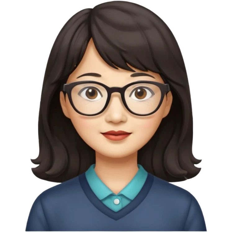 asian woman 50 yr old wavy hair bangs glasses emoji