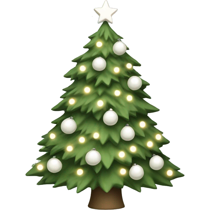 Sage green christmas tree with lights and white decorations emoji