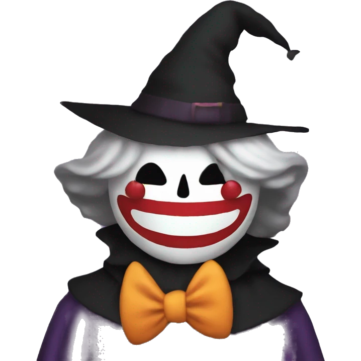 Smiley witch hide his face behind a clownmask emoji