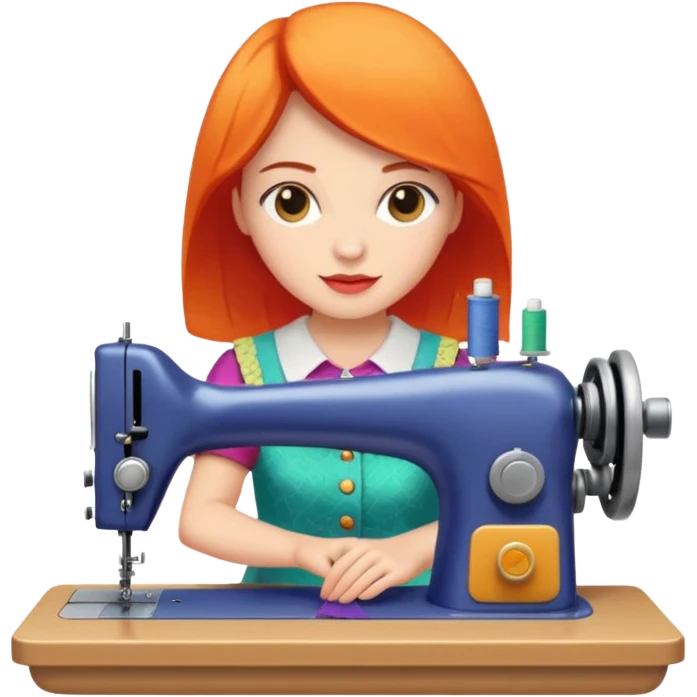 woman sewing colorful fabric on a sewing machine emoji
