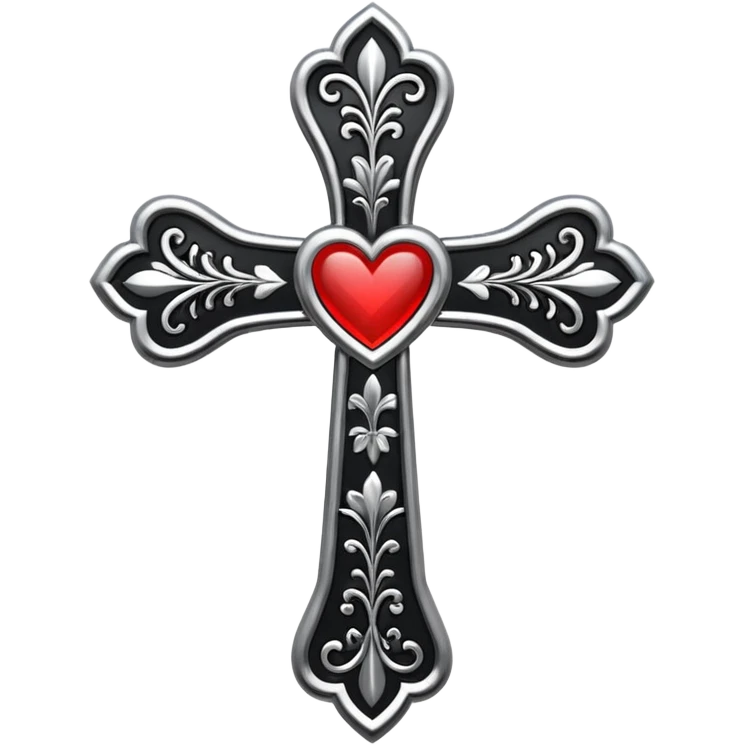 make a black chrome heart floral cross with white outline emoji