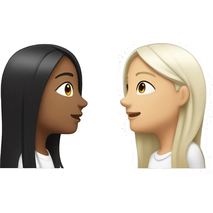 Lesbians with long black hair and white skin looking into each others eyes emoji