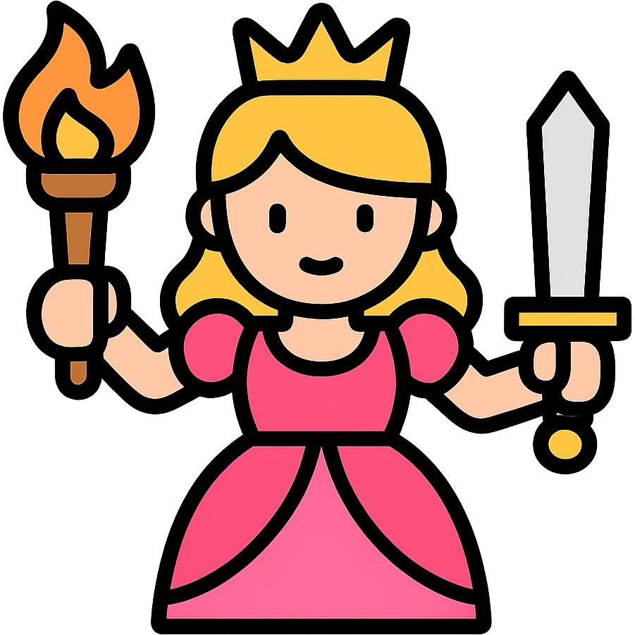 princess holding a torch and a sword, color outline icon emoji