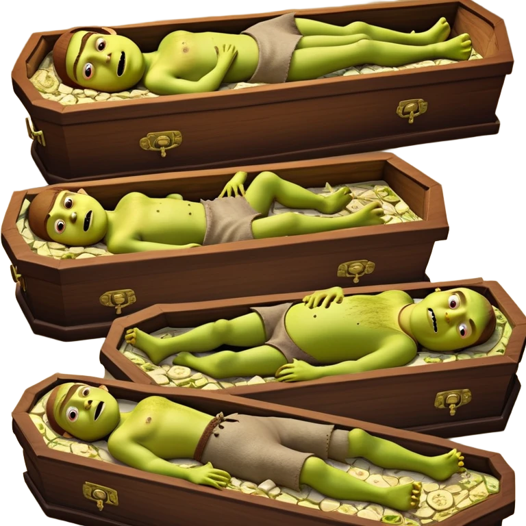 коллаж, много фото, стадии гниения шрека в гробу emoji