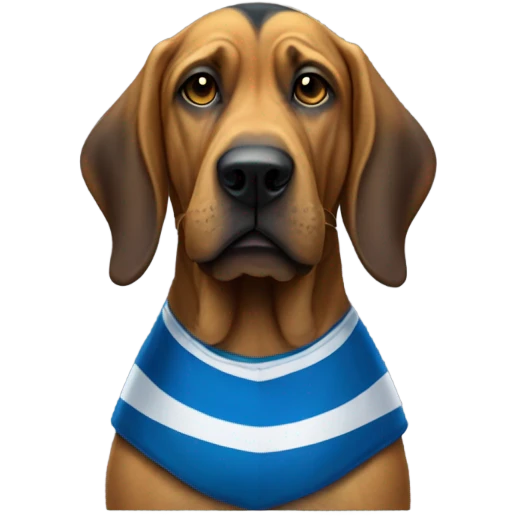Gold and blue bloodhound as a referee with a striped jersey and a whistle. emoji