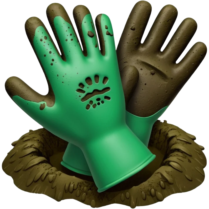 green gloves gardening with mud emoji