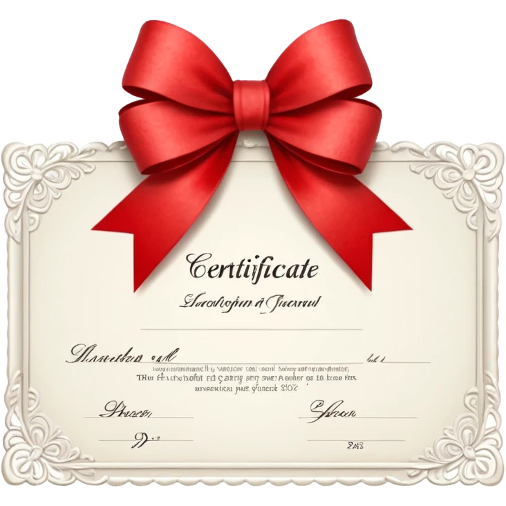 a white certificate with a bow on a black background. Lots of details. perspective emoji