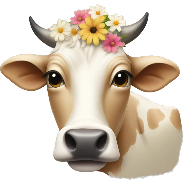 beige cow with flowers in her mouth emoji