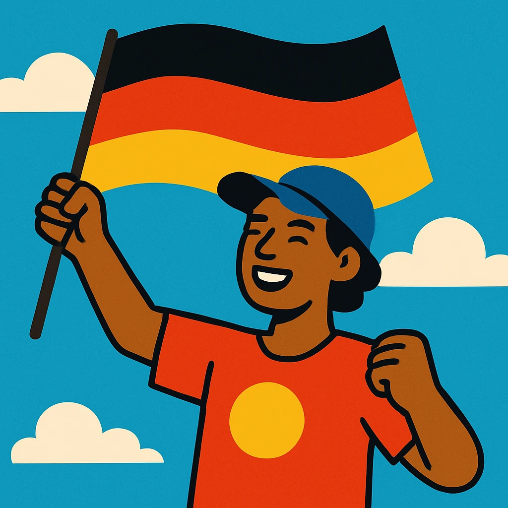 A person holding a black, yellow, and red flag emoji