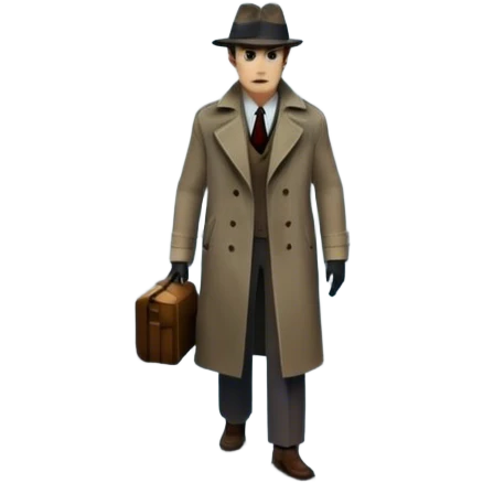 Icon for Detective Movie: A vintage movie poster-style design of a mysterious detective movie. Include dark alleyways, fog, and shadowy figures background. The design should evoke a classic noir detective story with retro cinematic typography. Transparent background. emoji
