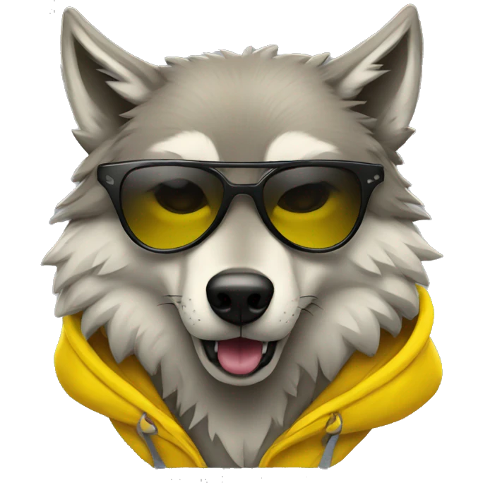Wolf with a yellow hoodie and with sunglasses  emoji