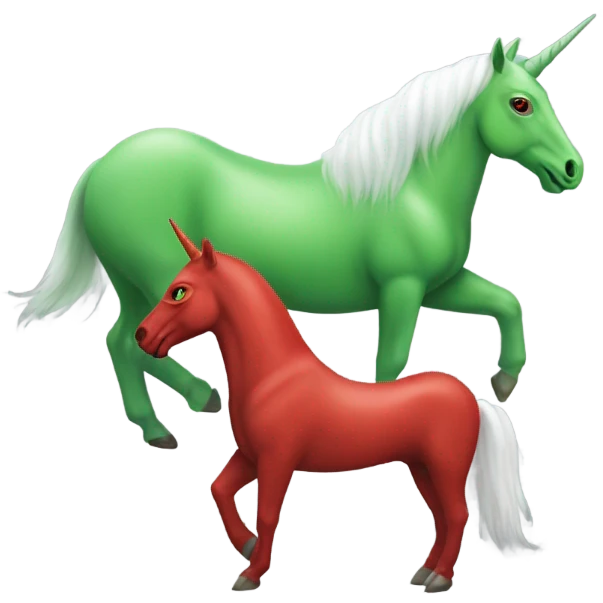 four-legged green unicorn white. a red amazon alien woman, on a unicorn emoji
