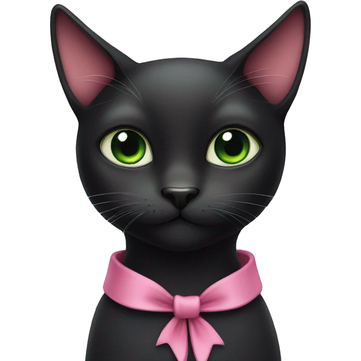 Black cat with green eyes with pink bow around neck  emoji