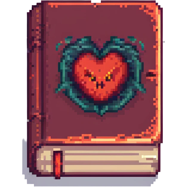 red cursed book with dark aura pixel art emoji