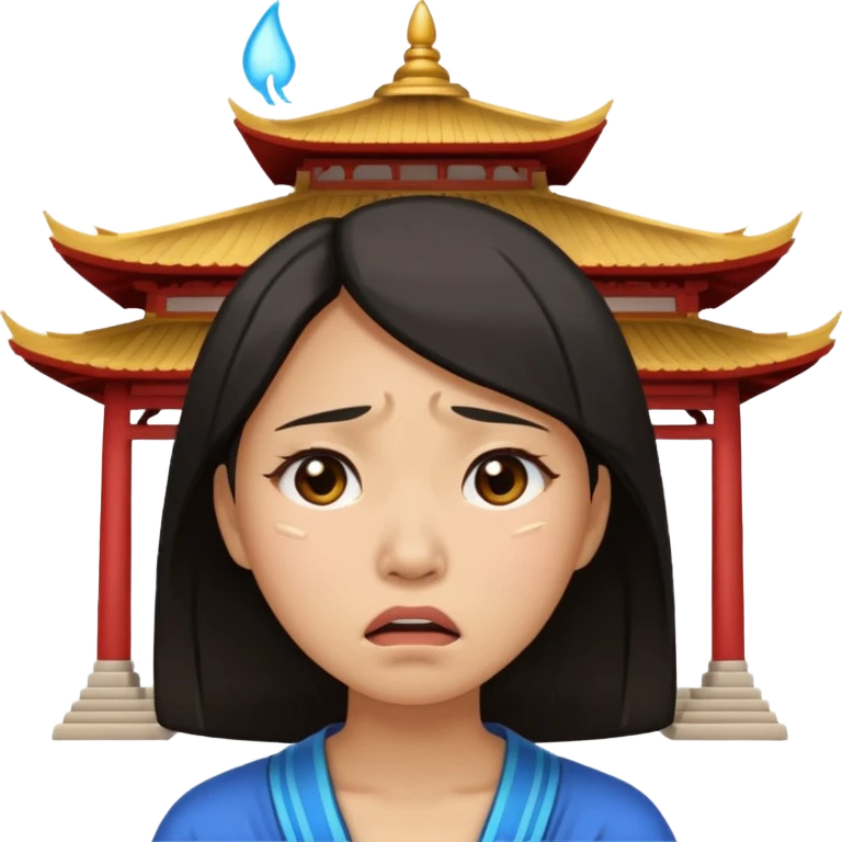 Asian woman agonizing over temple emoji