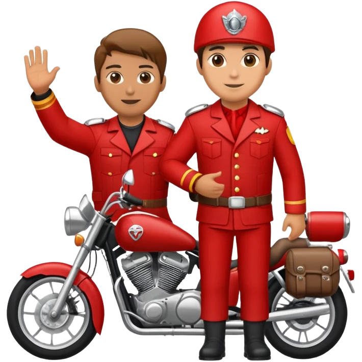 Мотоциклист в красной форме здоровается с мотобратом  emoji