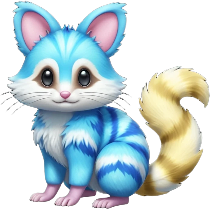 Realistic cute Neon-yellow and neon-cobalt-blue- and cyan-gradients Furret-Emolga-Genet-Cacomistl-hybrid-fusion (full body) emoji