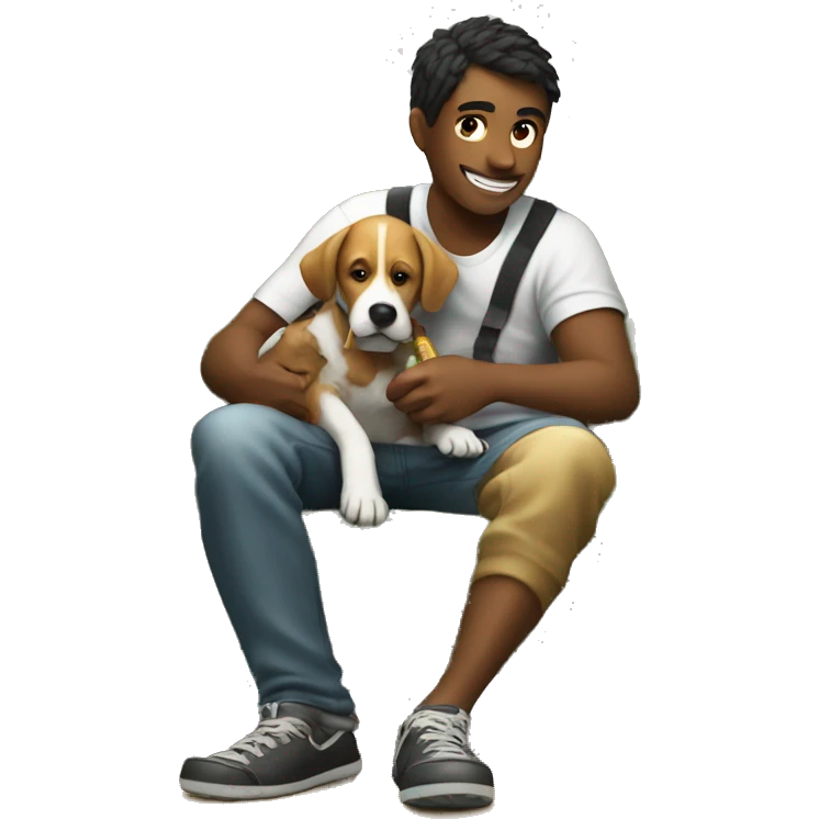 boy gaming on couch with dog drinking a beer  emoji
