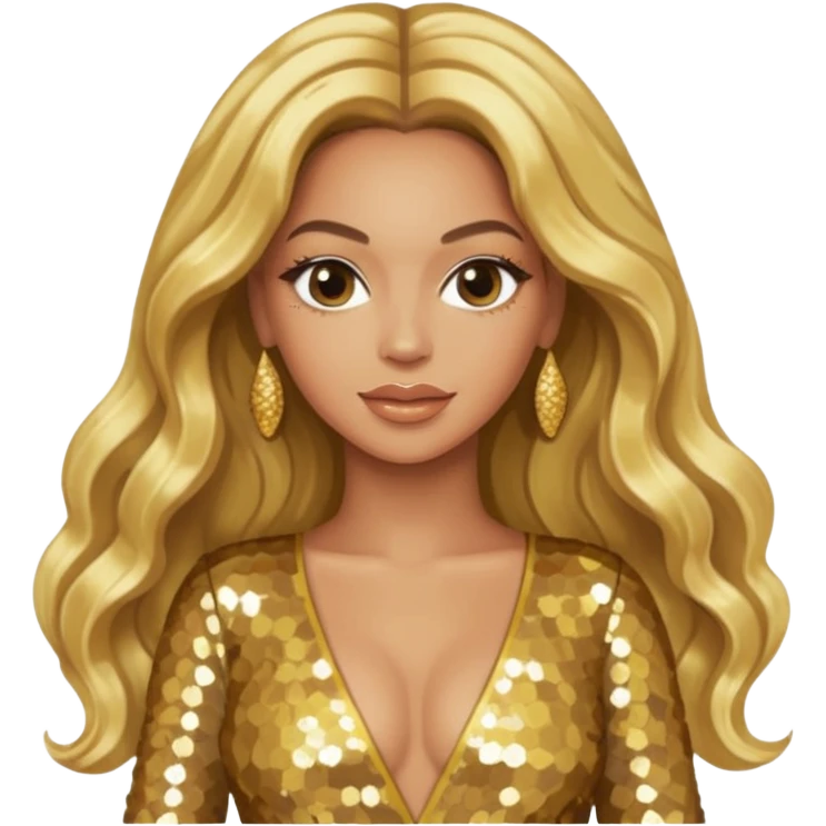 Beyonce from Destiny's Child with long blonde hair, gold outfit emoji