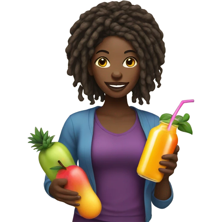 Black lady with locs juice fruit emoji