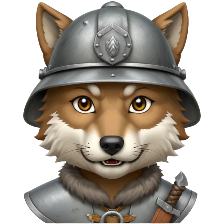 wolf face, mogolian ancient with small knife and steel helmet emoji