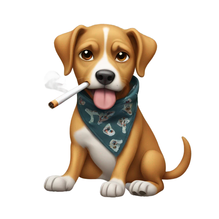 Dog wearing a bandana and smoking a cigarette  emoji