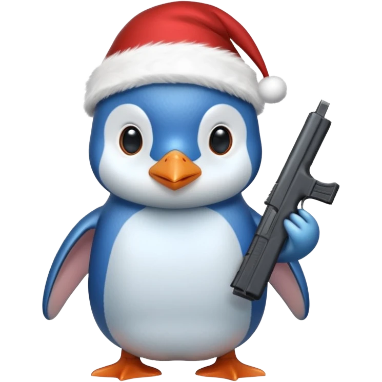 Pingüino azul con gorro navideño y una Glock   emoji