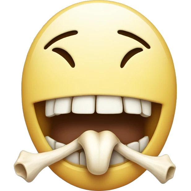 Smiley with a bone in the mouth emoji