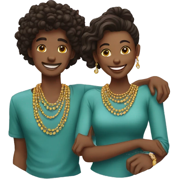 happy couple wearing matching jewelry emoji