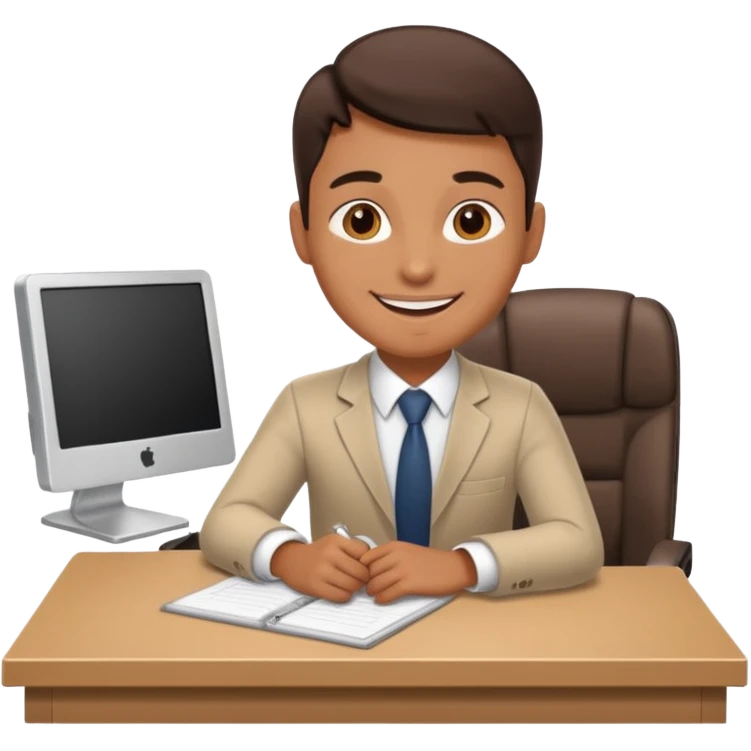 happy employee sitting at a desk emoji