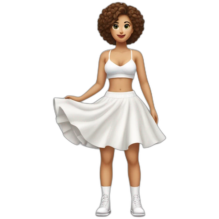 full body curvy caucasian-beauty-long-white-socks short wide windy skirt bikini both sides emoji
