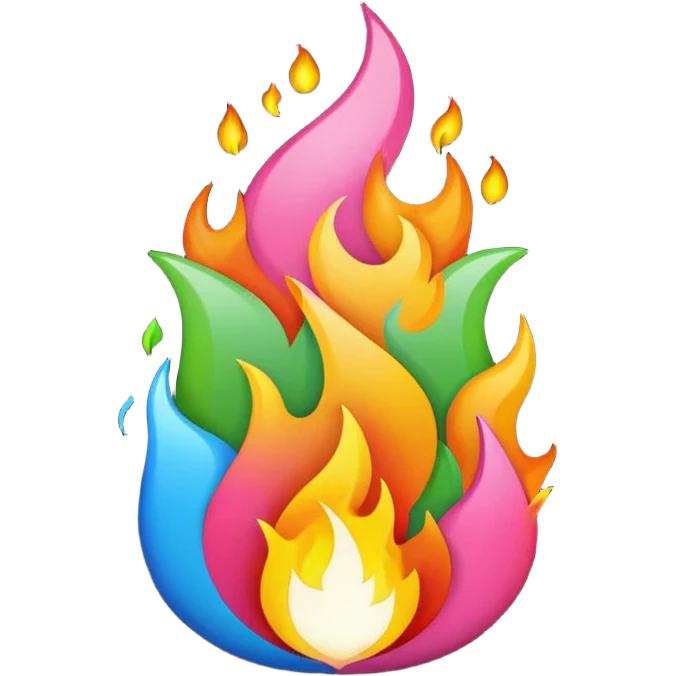 A fire emoji with the colors of the pride flag. Take away the small fire emojis besides the single big one emoji