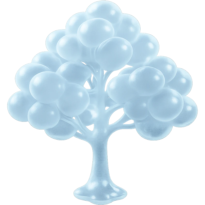 one tree with many branches and a trunk made of small very bright white fluffy convex clouds, matte glass style emoji