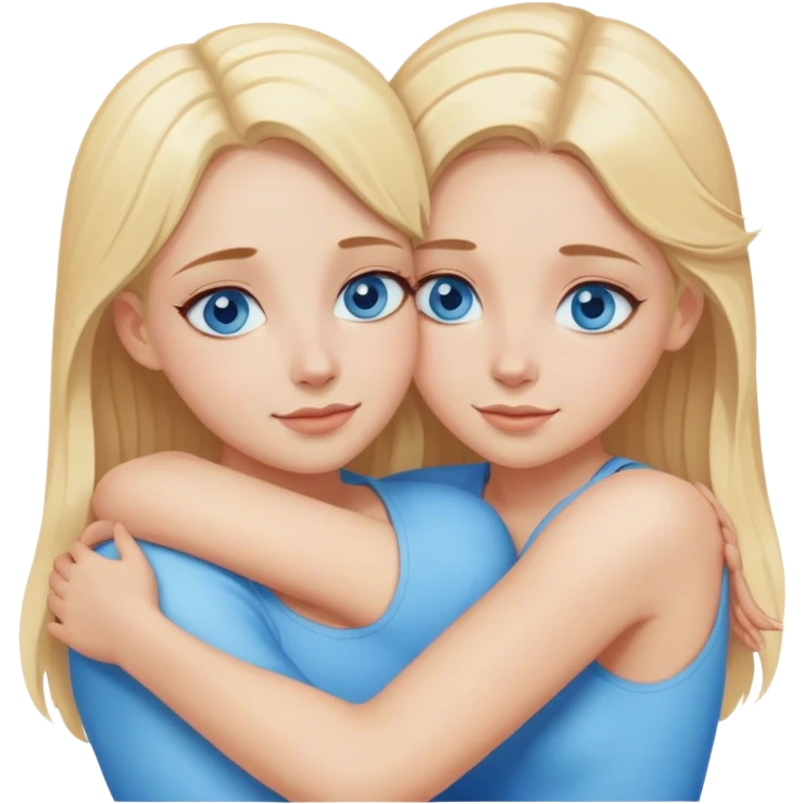 Cinematic realistic two sisters with blonde hair and blue eyes hug emoji