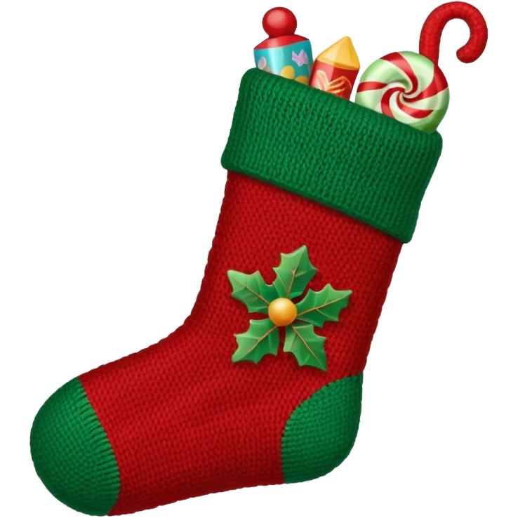 A cozy old-timey Christmas stocking full of vintage toys and candy emoji