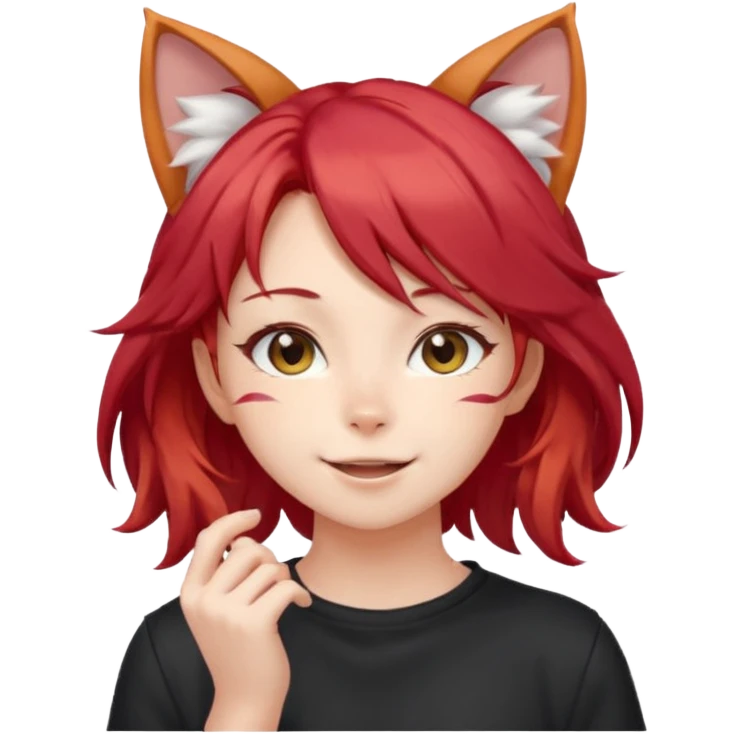 cute anime girl with cat ears, red blowing hair emoji