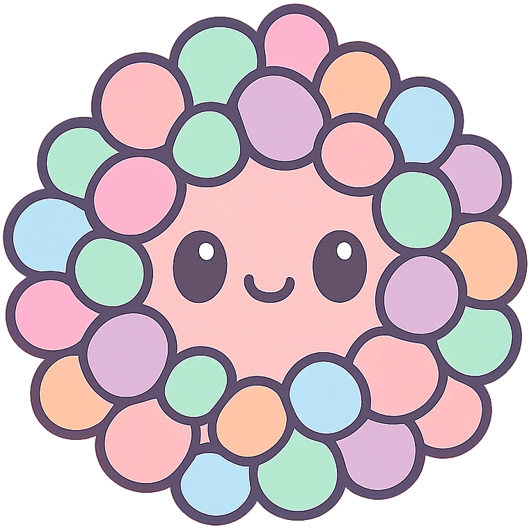 cute face colorful vibrant round bumpy candy cluster, nerds gummy cluster emoji