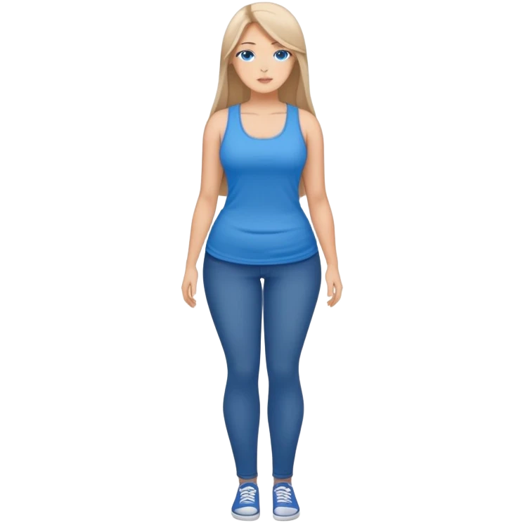 1girl, curvy, pretty,medium blue {very long straight hair} blueeyes,fullbody,classy pose,tank top emoji