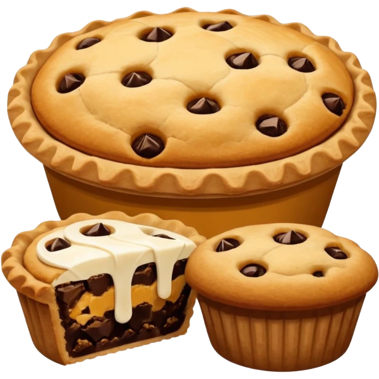 Baking community humanless avatar in clean emoji-style illustration. Pie, cookie, and muffin warm golden tones, simple shapes, flat design, high contrast, cozy and friendly. emoji