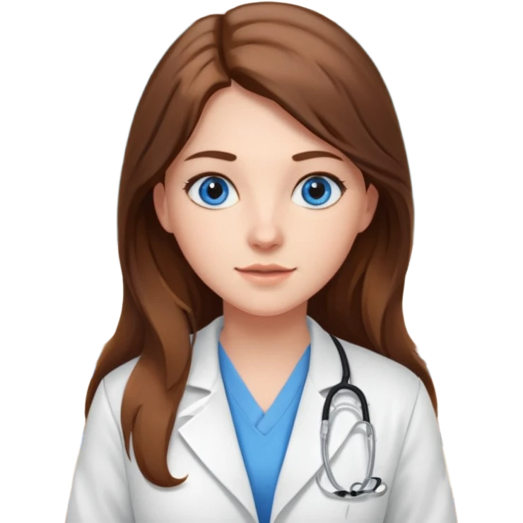 inside a classroom at university, a pretty female nursing student with long brown hair, blue eyes emoji