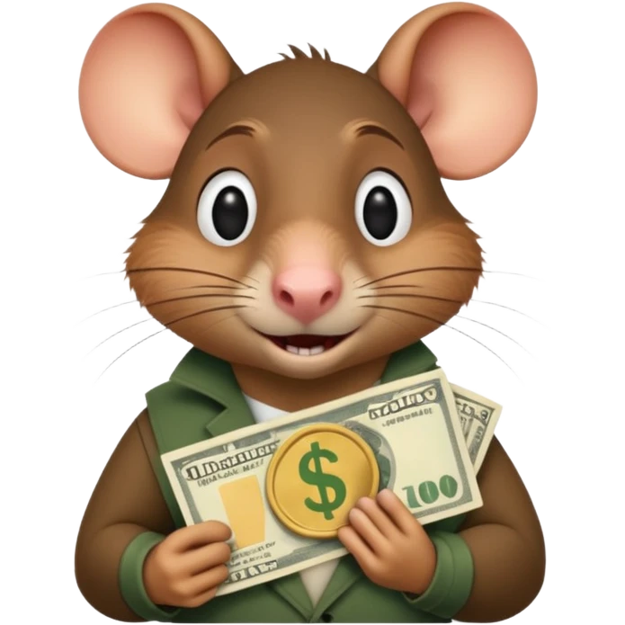 roddy the rat from the movie Flushed Away, holding cash emoji