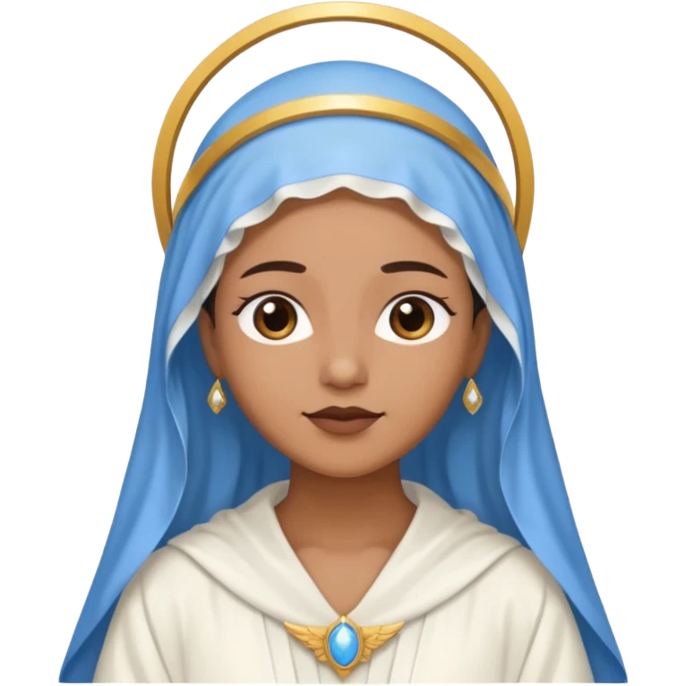 Nossa senhora das graças com manto branco e vel azul ,com áurea emoji