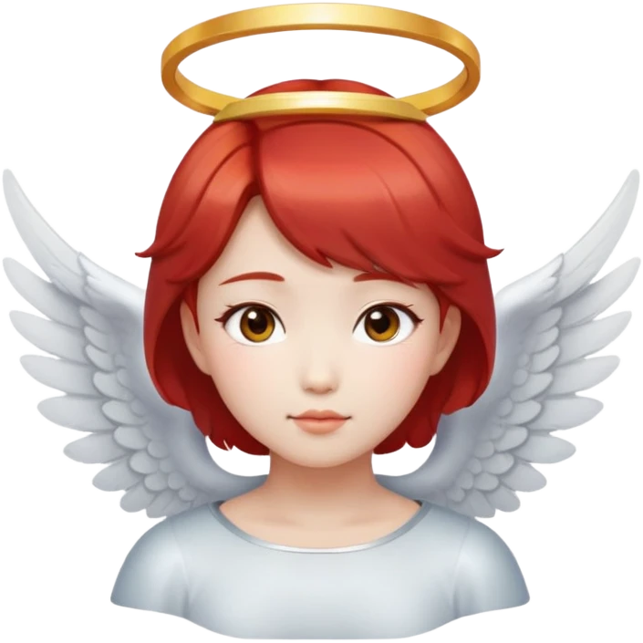 Asian angel girl with short red hair, oval face, and halo emoji