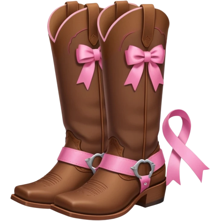 Cute brown square toe cowgirl boots with pink ribbon emoji