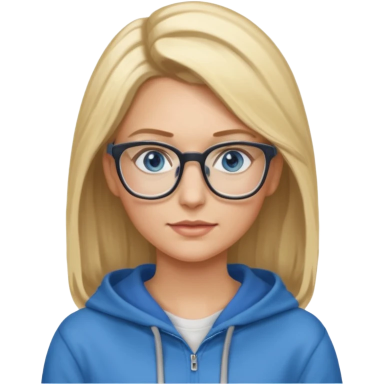 a woman, blonde highlights in hair, glasses and blue eyes. teacher, with a hoodie on and hair longer than shoulders, mid 30s  emoji