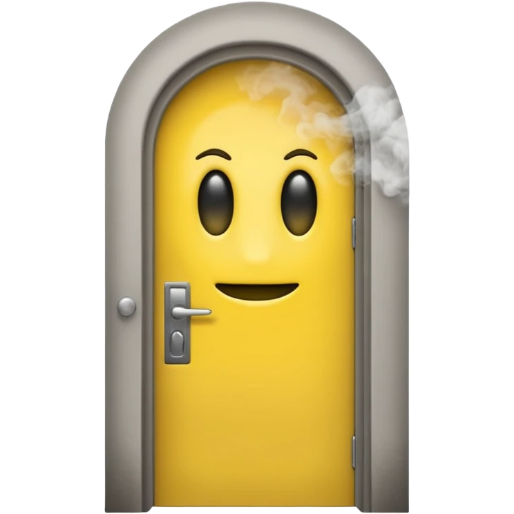 Minimalist emoji-style sticker of a half-open door, with smoke and a single glowing eye visible in the dark inside. Flat design, desaturated colors.
 emoji