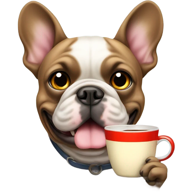 French bull dog holding a cup of tea emoji