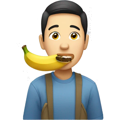 An Asian man is eating a banana. emoji