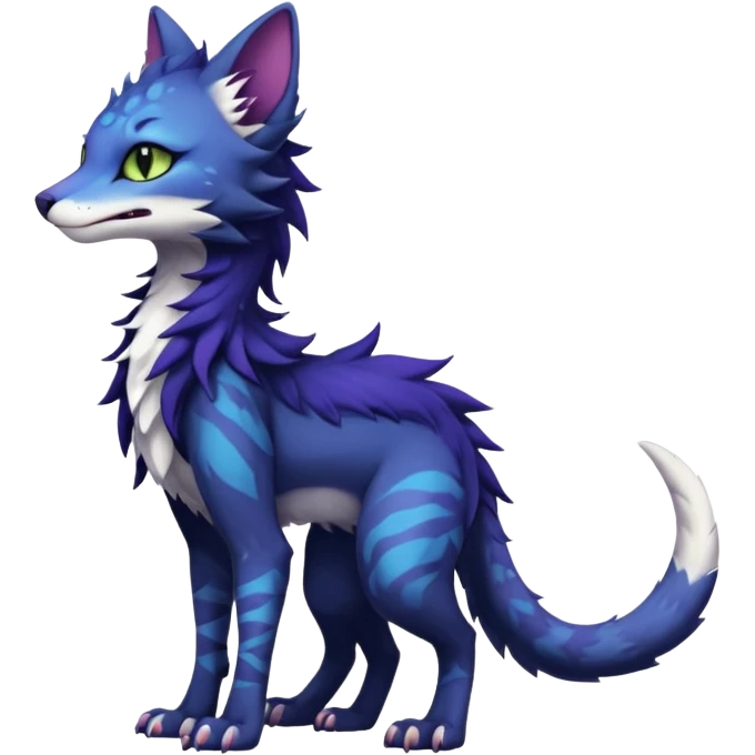 Kawaii dark edgy fantasy feline-vernid-sergal-fursona animal creature with a tufted tail full body with intricate markings  emoji