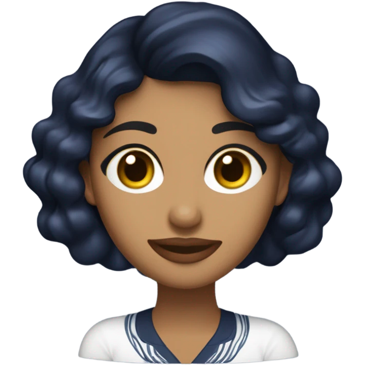 Mujer morena con ondas, de ojos cafés oscuros y que tenga una polera ajustada color navy blue emoji